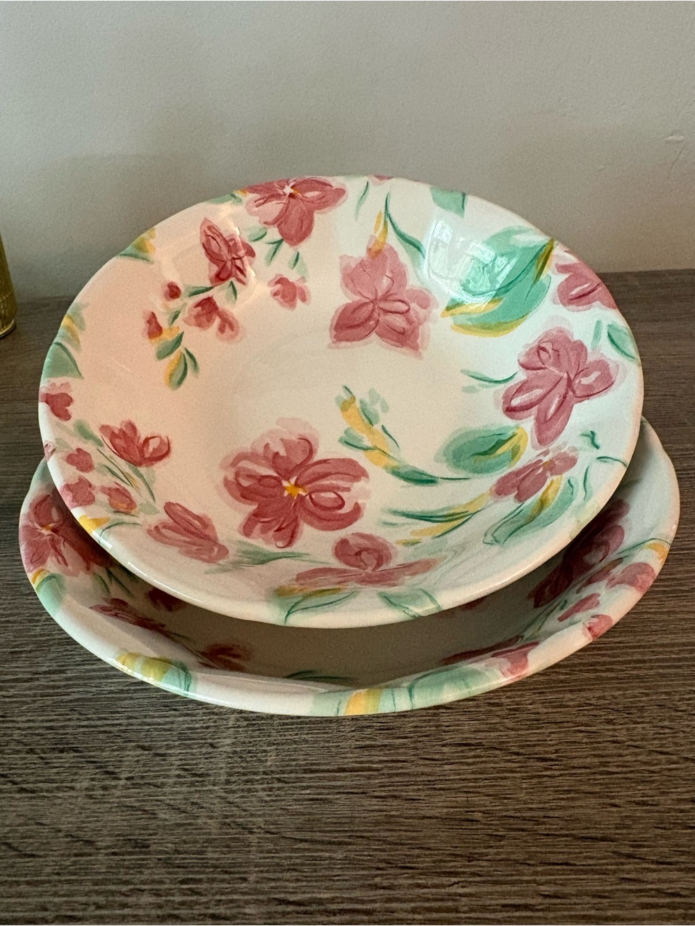 Set of 2 International Tableworks Pink Covent Garden Pattern Serving Bowls
